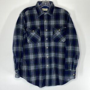 Vintage St. John's Bay Blue Plaid Wool Button Up Shirt Size Large